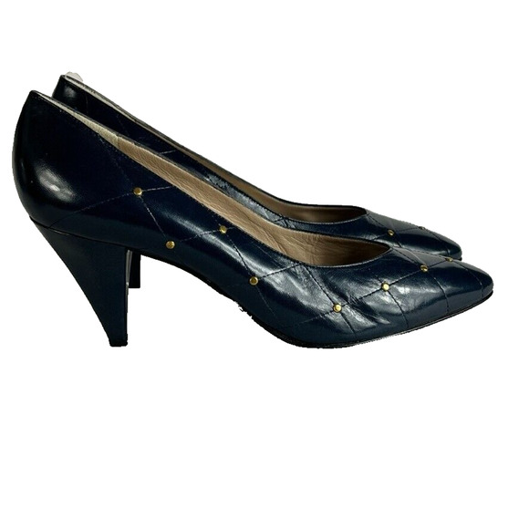 Bruno Magli Shoes Womens 8.5 Blue Leather Quilted Pumps Heels Lined Italy Made - Picture 5 of 11